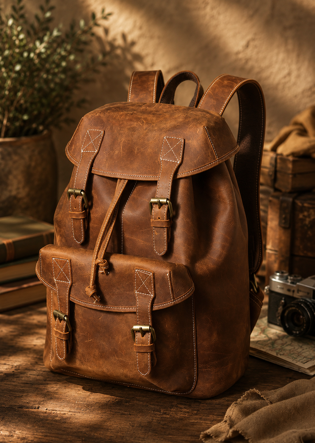 The Heritage Leather Knapsack 19L Full-Grain Cowhide Backpack