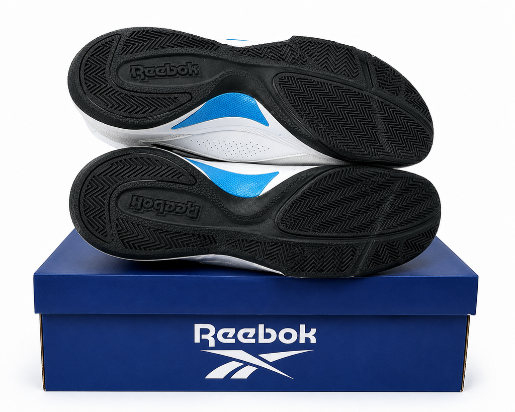 Reebok More Buckets Basketball Shoes
Men's Size 9.5 White Blue Black - New