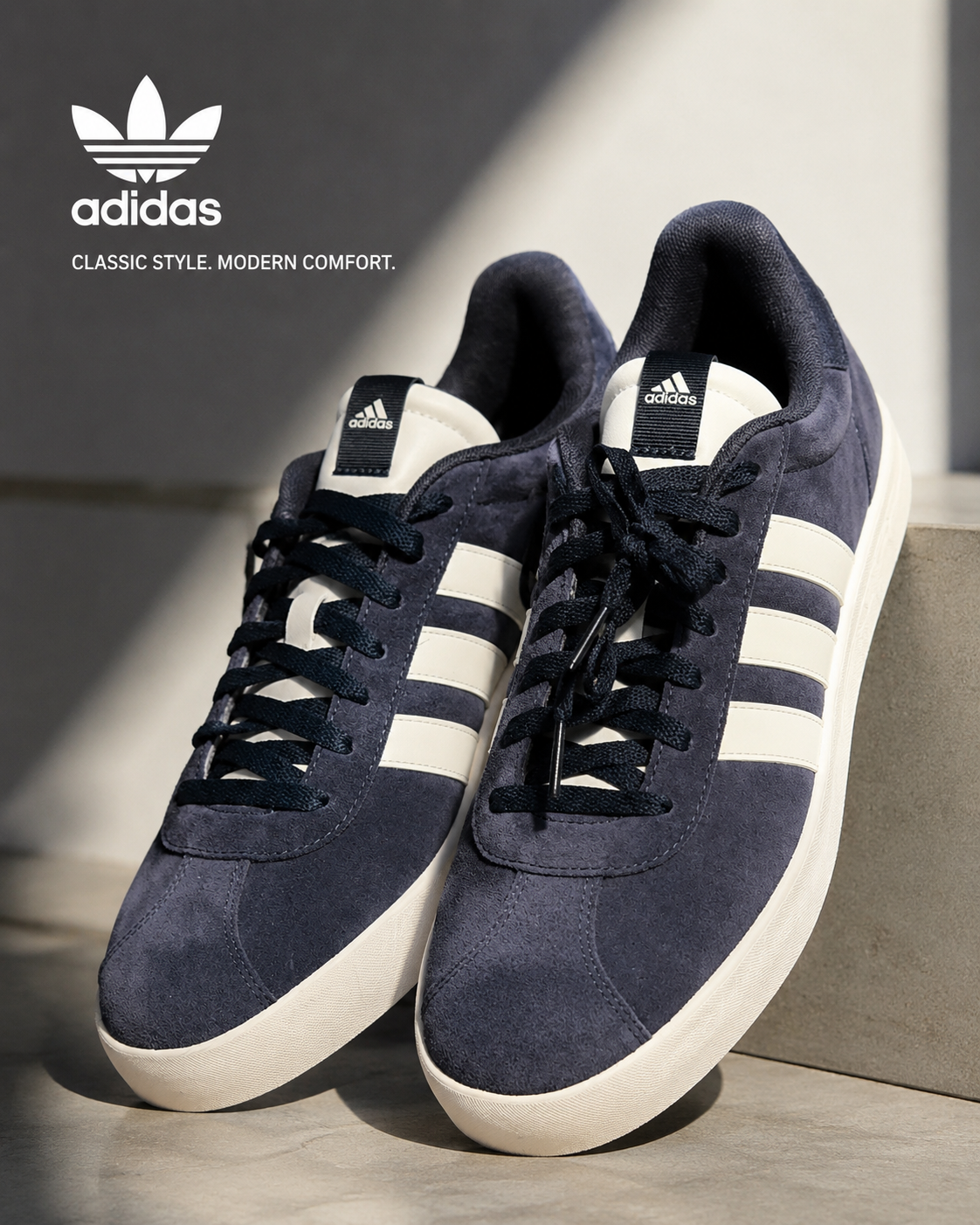Adidas VL Court 3.0 Men’s Sneakers Navy/White Suede Casual Shoes Size 12