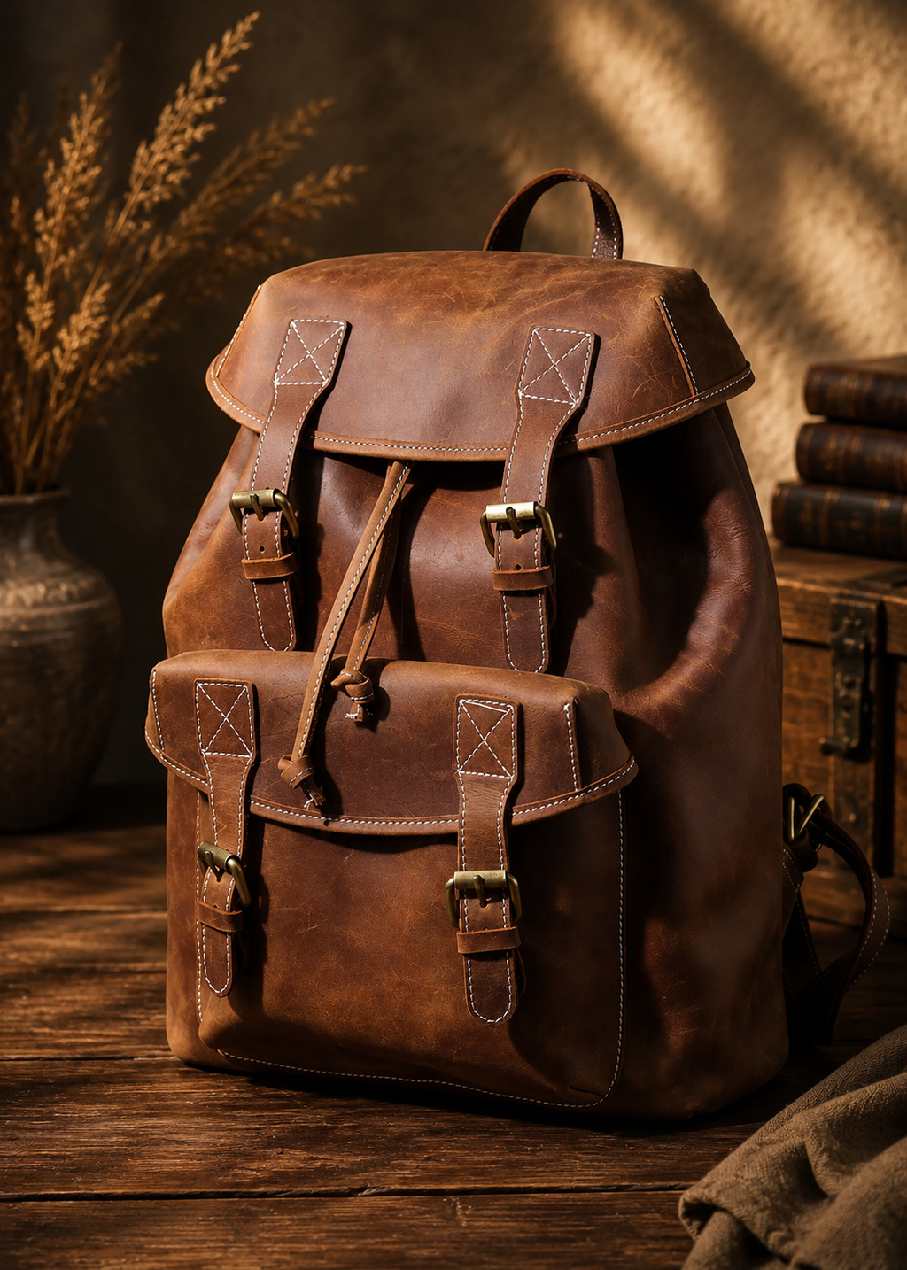 The Heritage Leather Knapsack 19L Full-Grain Cowhide Backpack