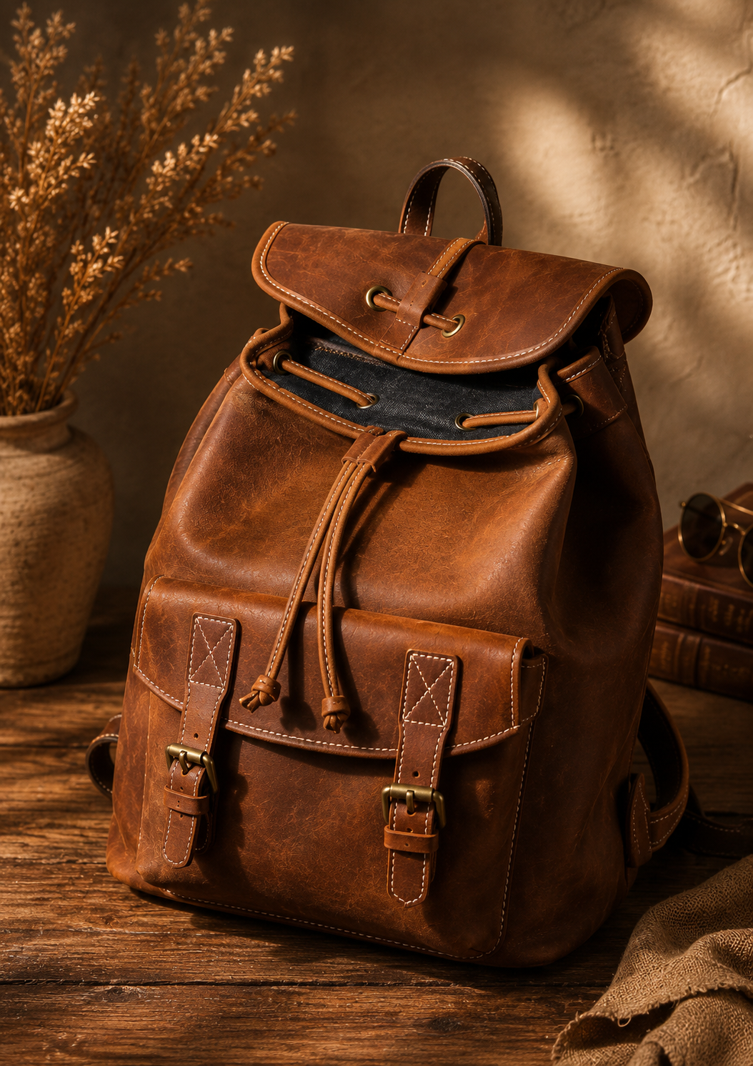 The Heritage Leather Knapsack 19L Full-Grain Cowhide Backpack