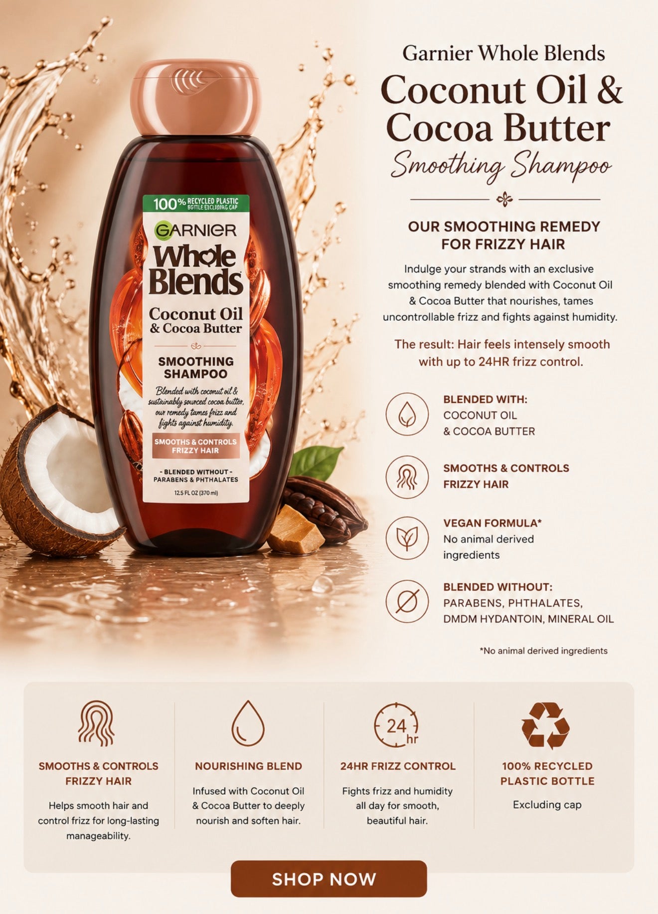 Garnier Whole Blends Coconut Oil & Cocoa Butter Smoothing Shampoo