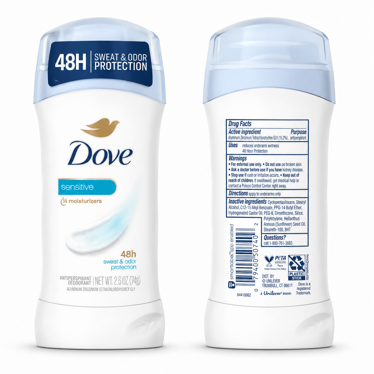 Dove Sensitive Antiperspirant Deodorant Stick – 48H Sweat & Odor Protection 2.6oz
