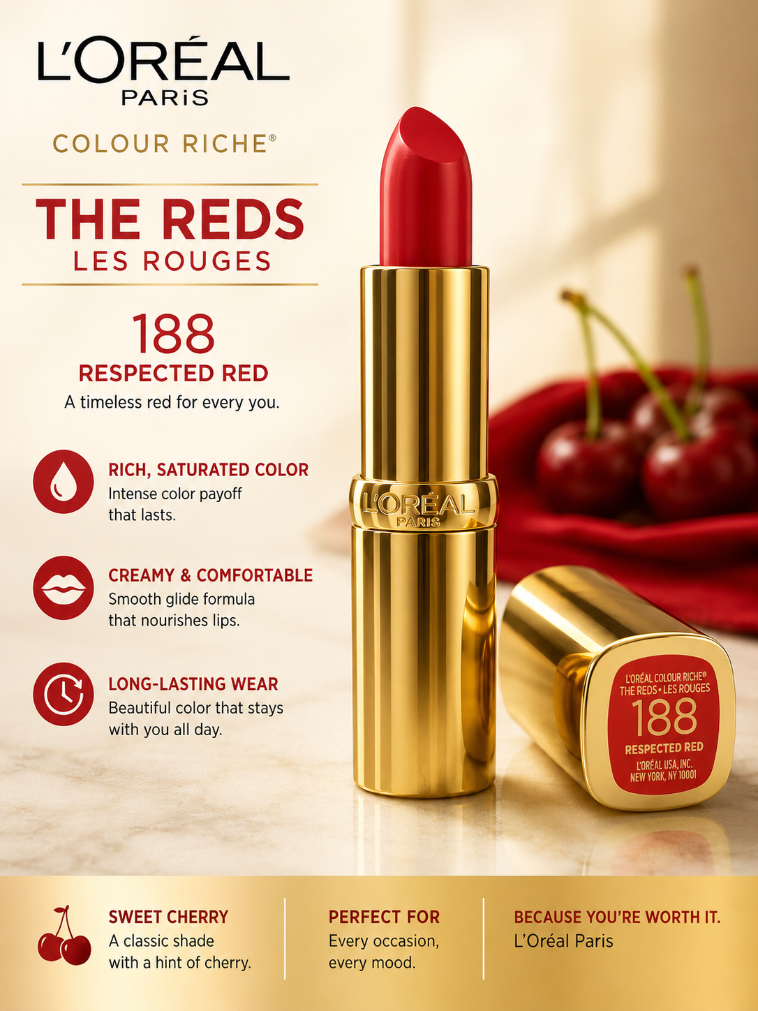 L’Oréal Paris Colour Riche The Reds Lipstick 188 Respected Red