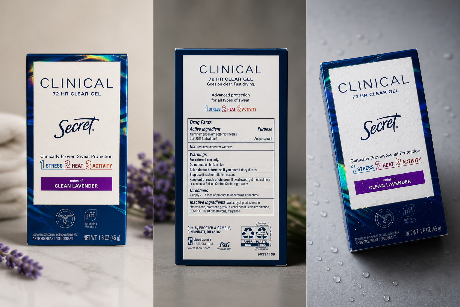 Secret Clinical Strength Clear Gel Antiperspirant Deodorant Clean Lavender, 72HR Protection