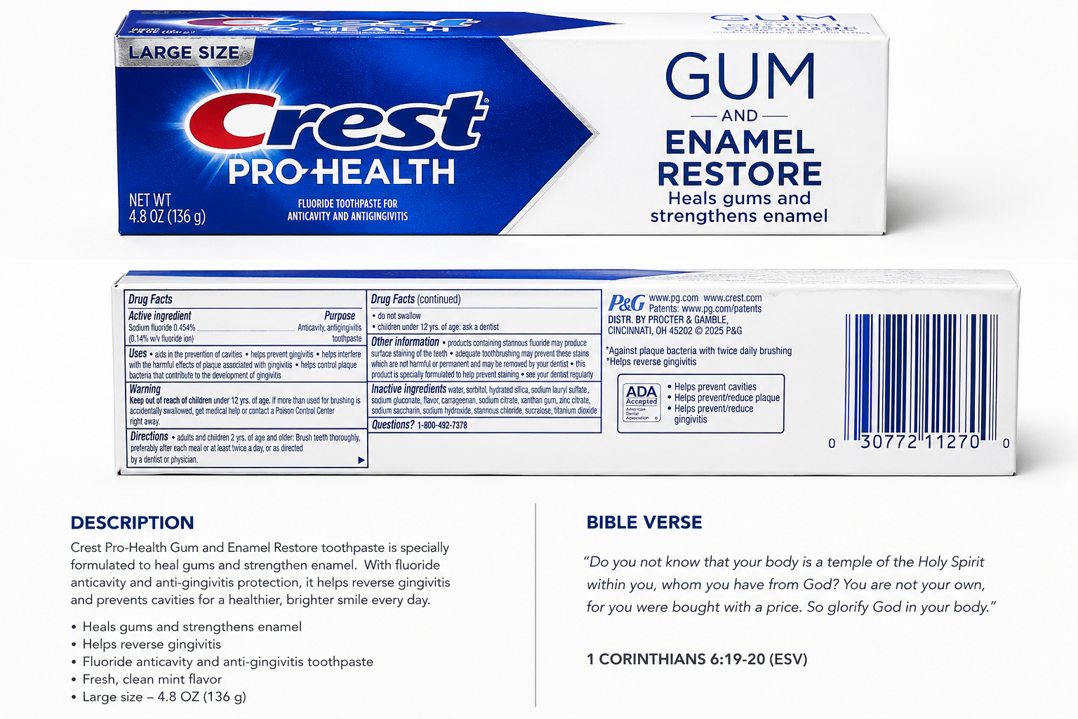 Crest Pro-Health Gum & Enamel Restore Toothpaste – Large Size 4.8 OZ