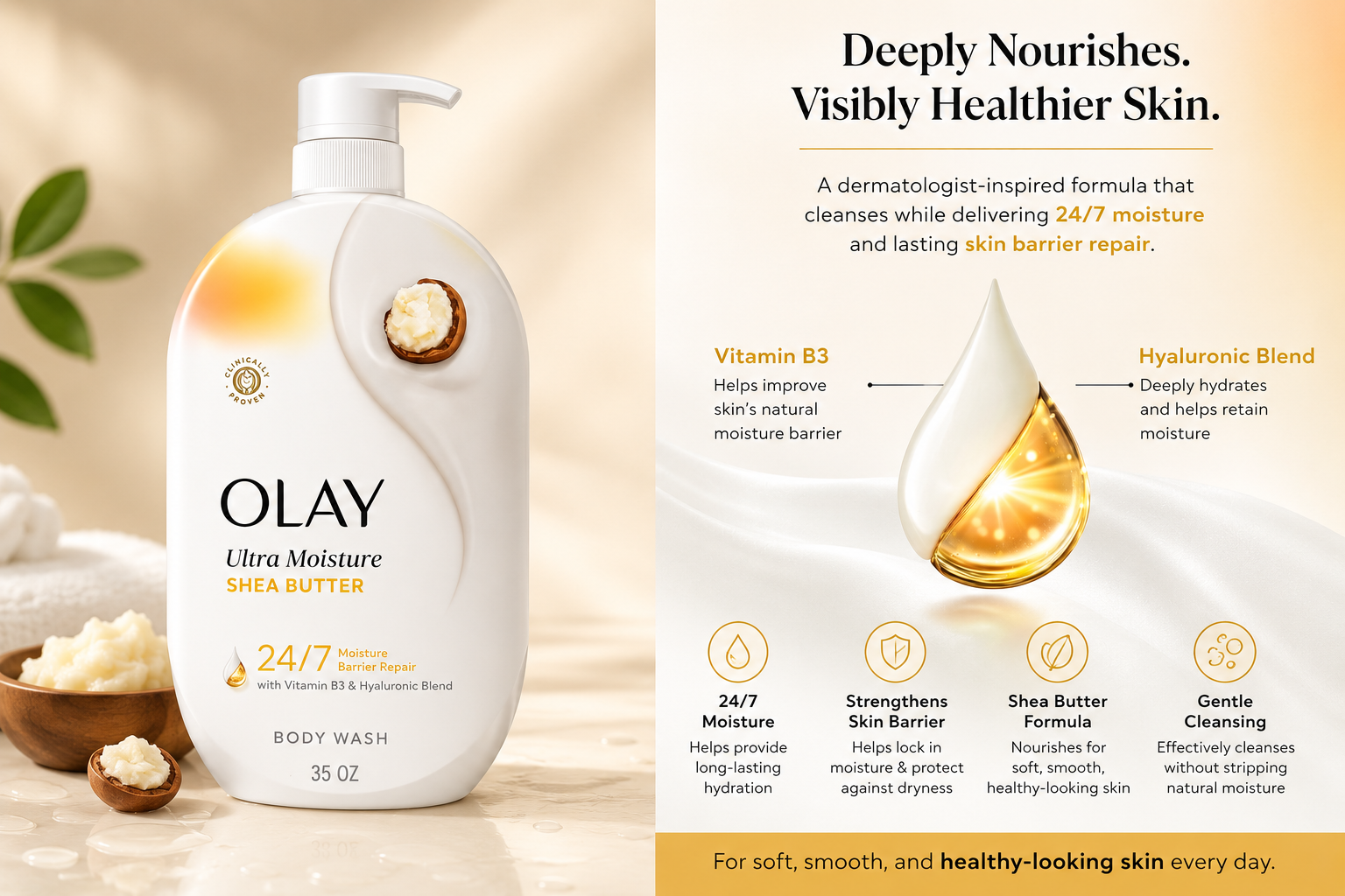 Olay Ultra Moisture Shea Butter Body Wash 24/7 Hydration Formula
