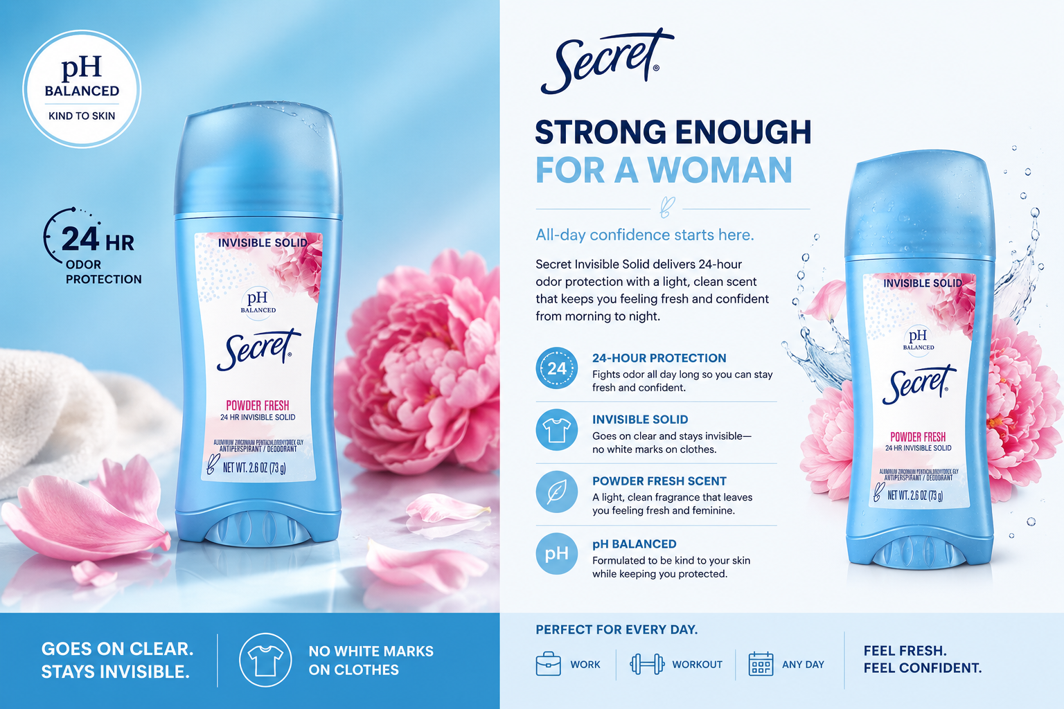 Secret Invisible Solid Powder Fresh Antiperspirant Deodorant 24HR Odor Protection