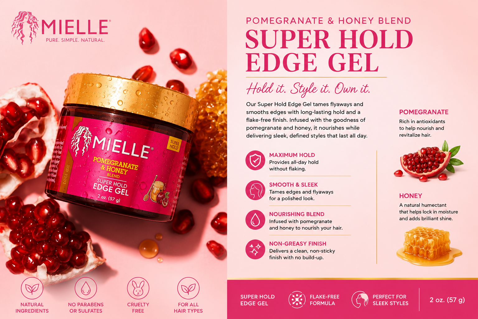 Mielle Pomegranate & Honey Super Hold Edge Gel Sleek Long Lasting Hold