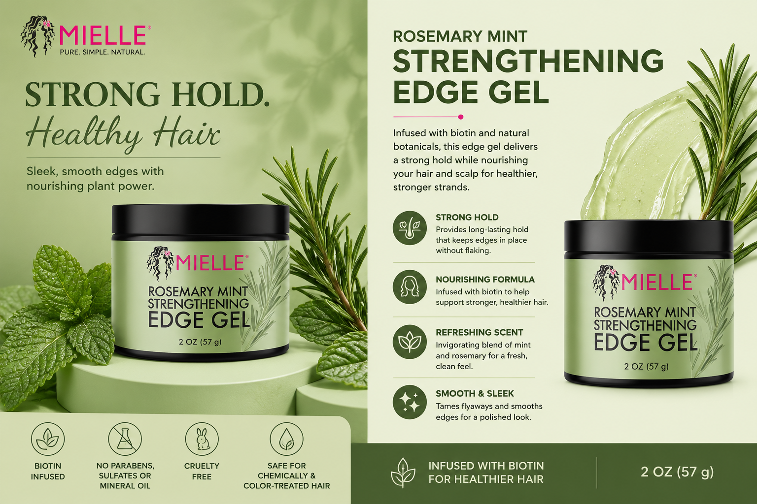 Mielle Rosemary Mint Strengthening Edge Gel – Biotin Infused Strong Hold Formula