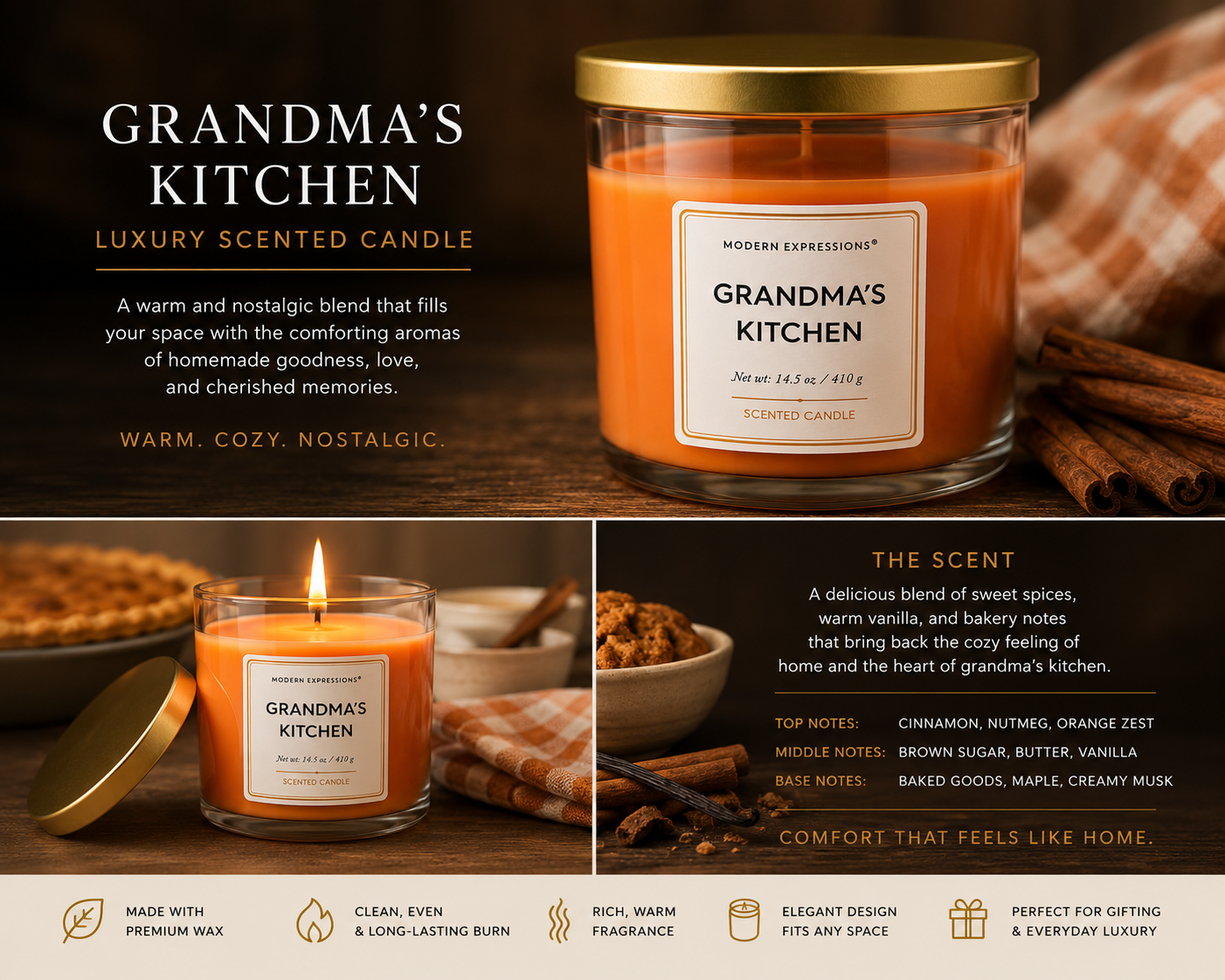 Grandma’s Kitchen Luxury Scented Candle Warm, Cozy & Nostalgic