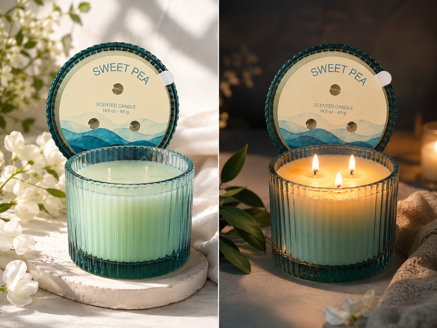Ocean Breeze Sweet Pea Candle Luxury 3-Wick Aromatherapy Candle