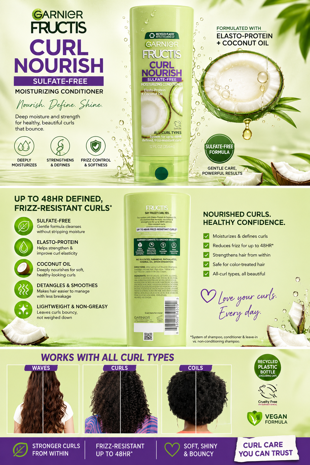 Curl Nourish Sulfate-Free Moisturizing Conditioner Defined, Soft & Frizz-Free Curls by Garnier Fructis