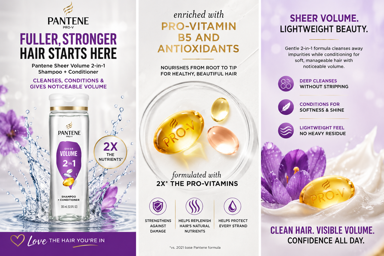 Sheer Volume 2-in-1 Shampoo + Conditioner Lightweight Fullness & Shine by Pantene