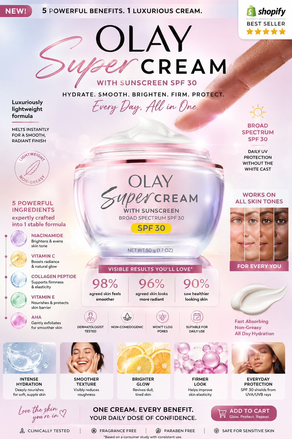 Olay Super Cream SPF 30 Luxury Hydration, Glow & Protection in One Jar