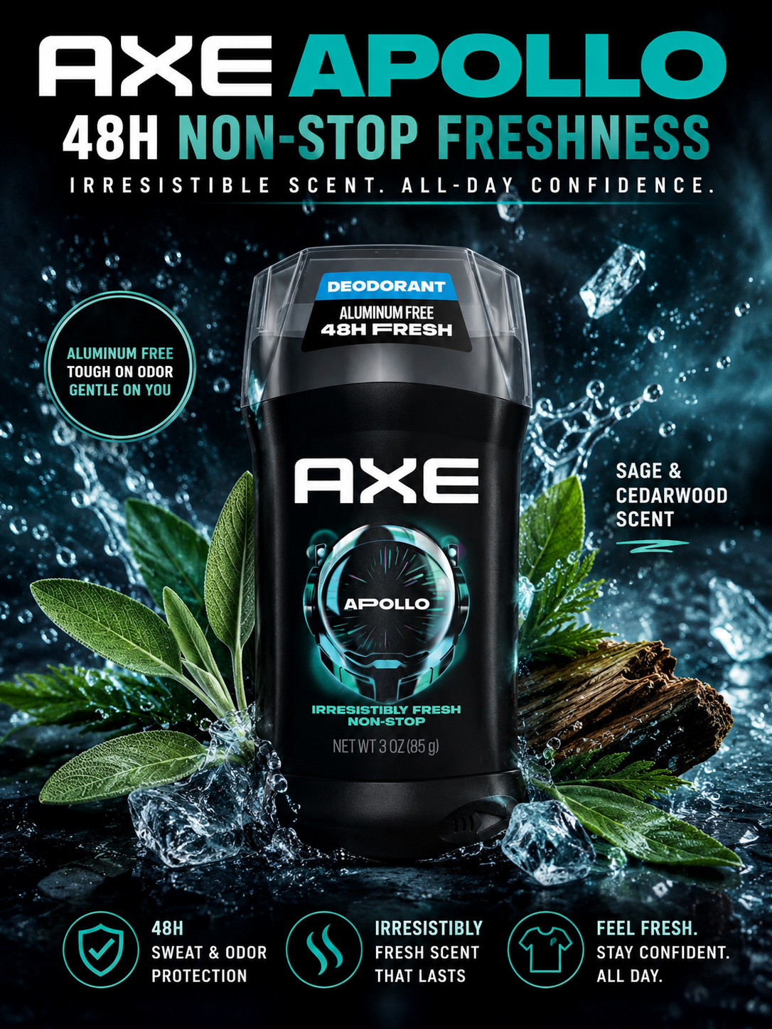 AXE Apollo Deodorant 48H Freshness & Sage Cedarwood Scent