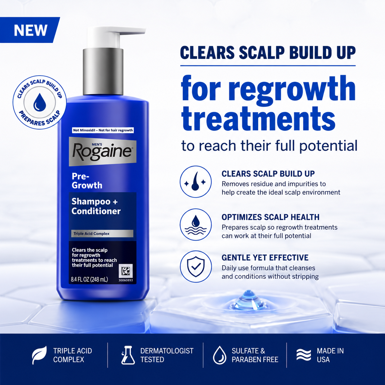 Rogaine Men’s Pre-Growth Shampoo+ Conditioner Triple Acid Complex Formula, 8.4 FL OZ