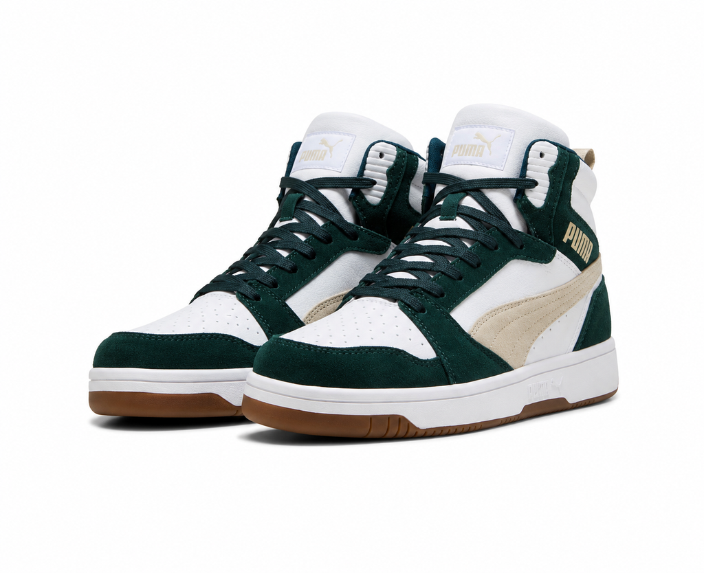 PUMA High-Top Retro Sneakers Green Terrain PUMA White Size 10.5