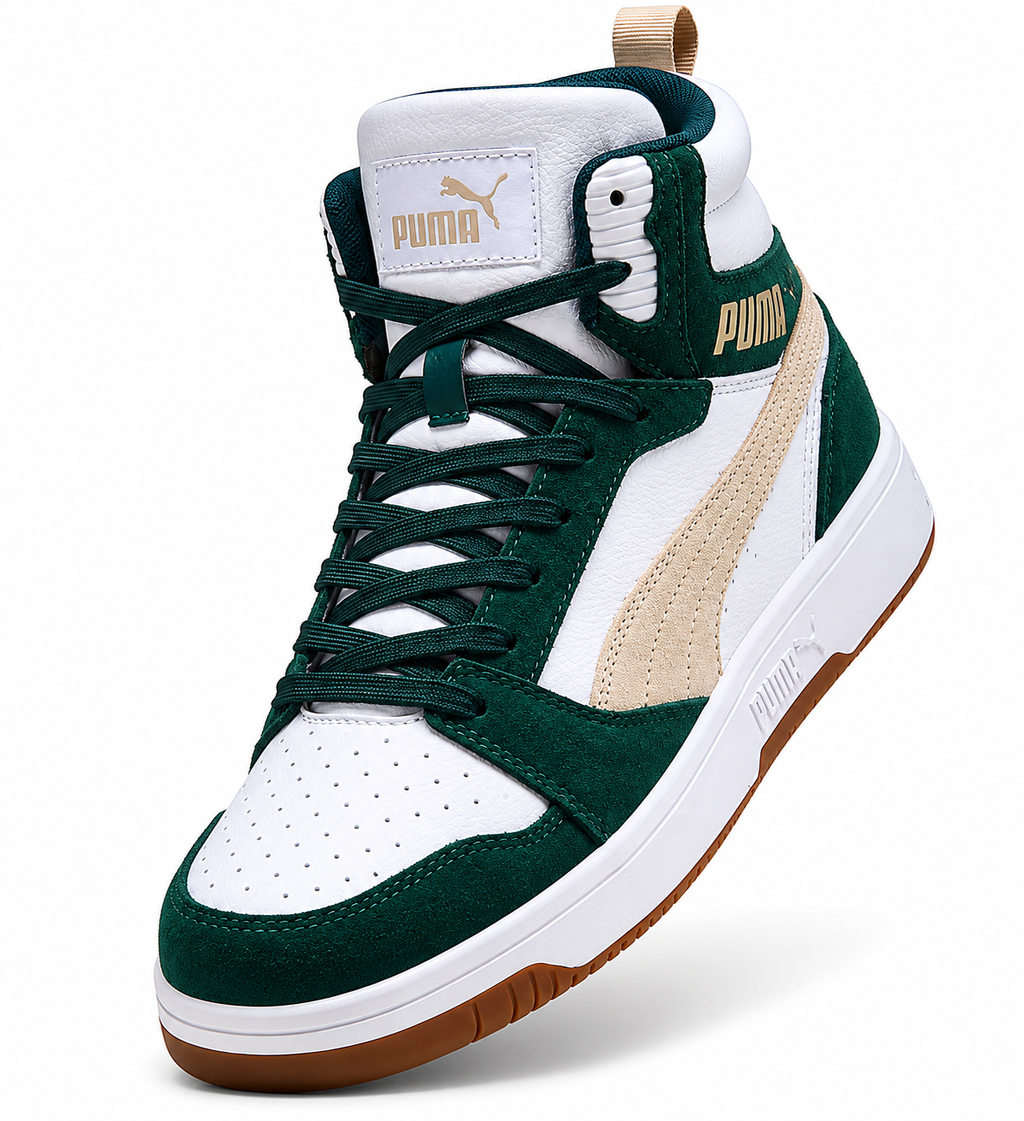 PUMA High-Top Retro Sneakers Green Terrain PUMA White Size 10.5