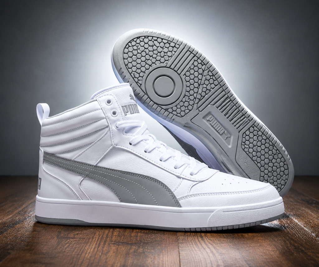 PUMA Dribble Mid Top Sneakers White/Smokey Gray | Authentic PUMA Certified | Men’s Size 11