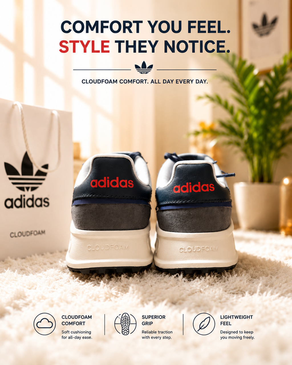 Adidas Run 84 Cloudfoam Running Shoes Men’s Size 8 New in Original Adidas Box Retro Style & All-Day Comfort