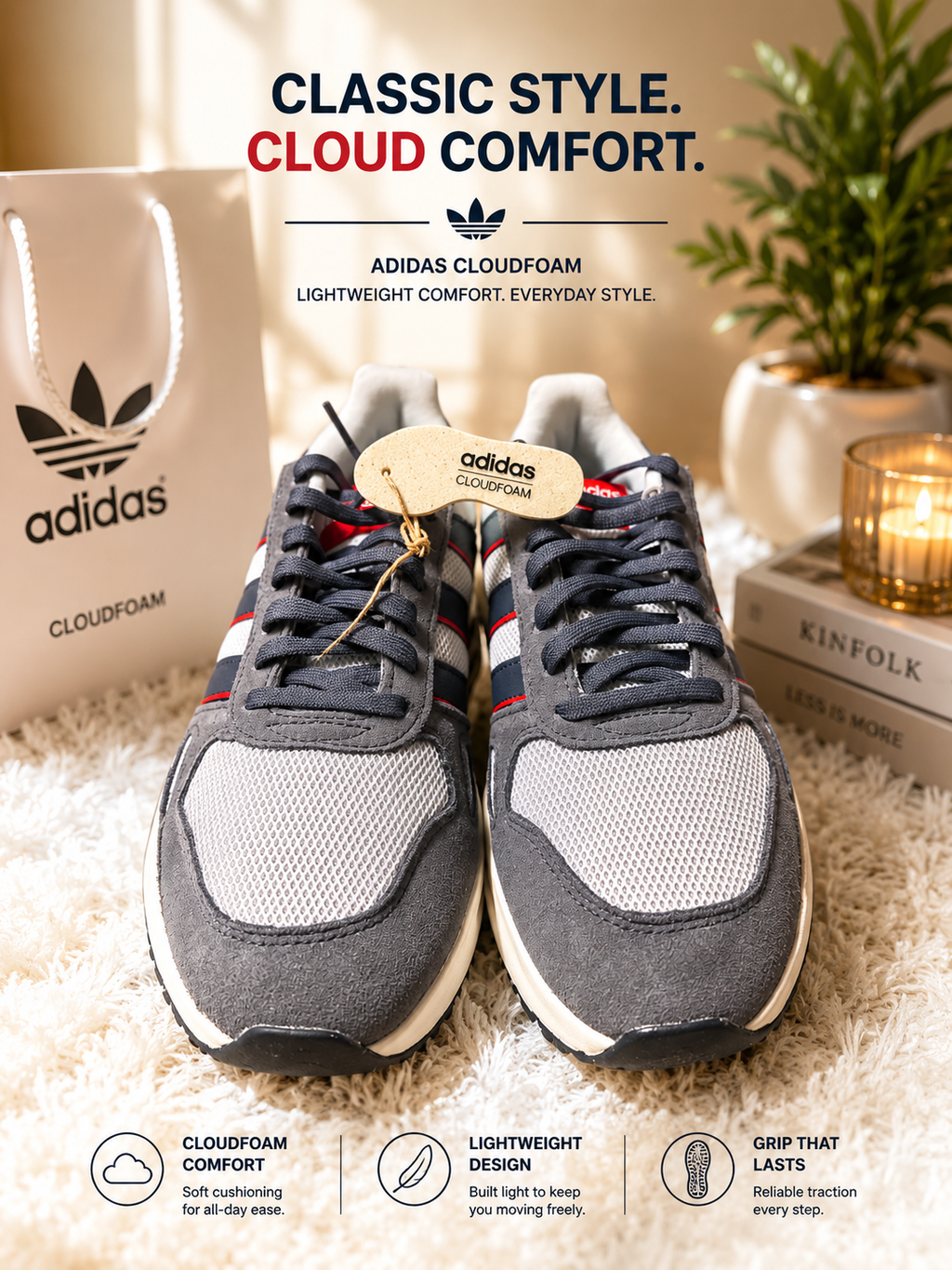 Adidas Run 84 Cloudfoam Running Shoes Men’s Size 8 New in Original Adidas Box Retro Style & All-Day Comfort