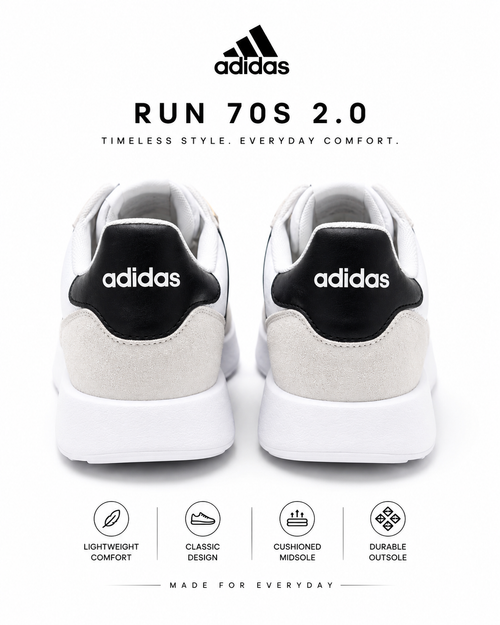 Adidas Run 70s 2.0 Men’s Sneakers Size 9.5 White Black Shoes