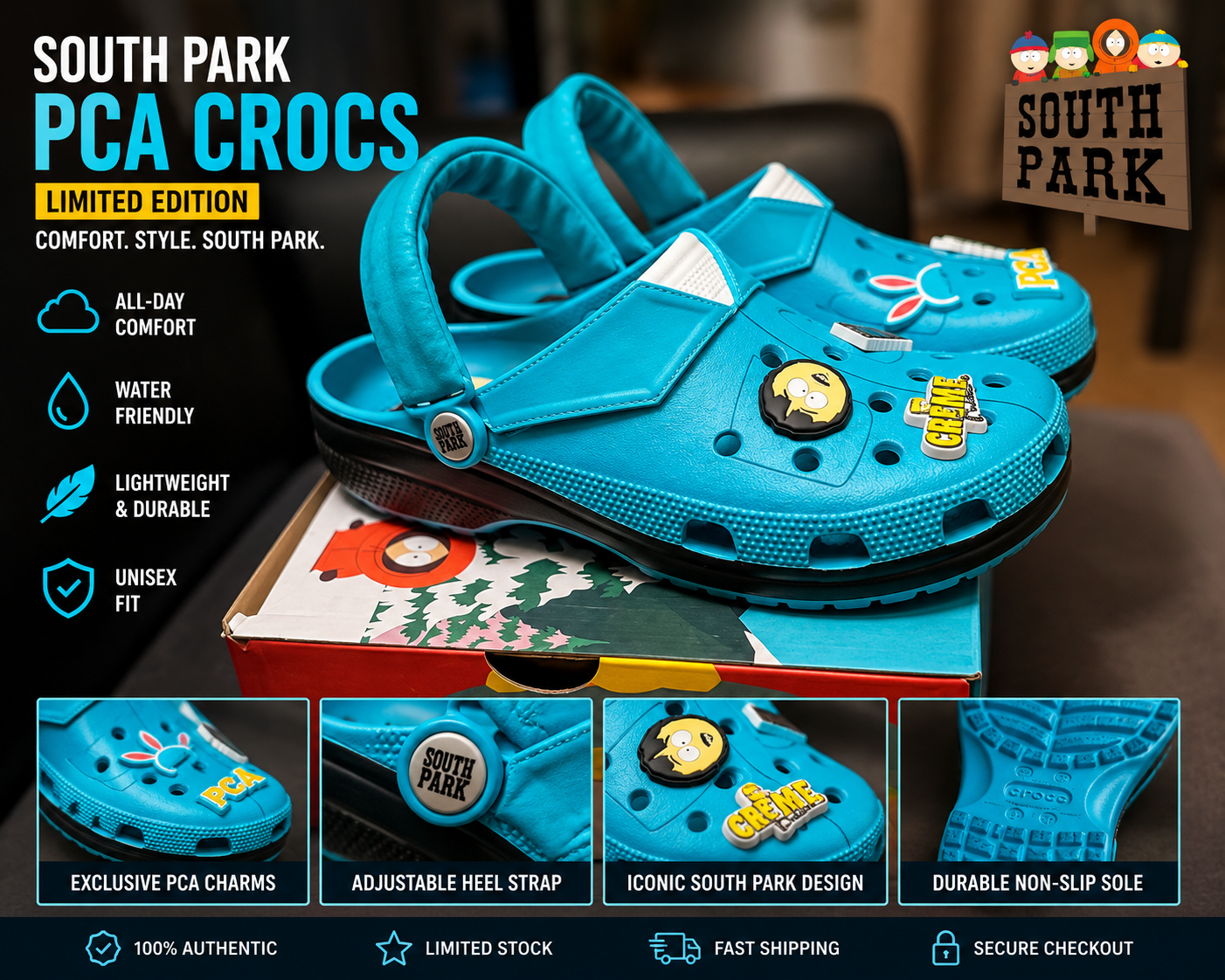 Authentic South Park Crocs Custom Clogs Limited Edition Collectible Size 12 Men’s