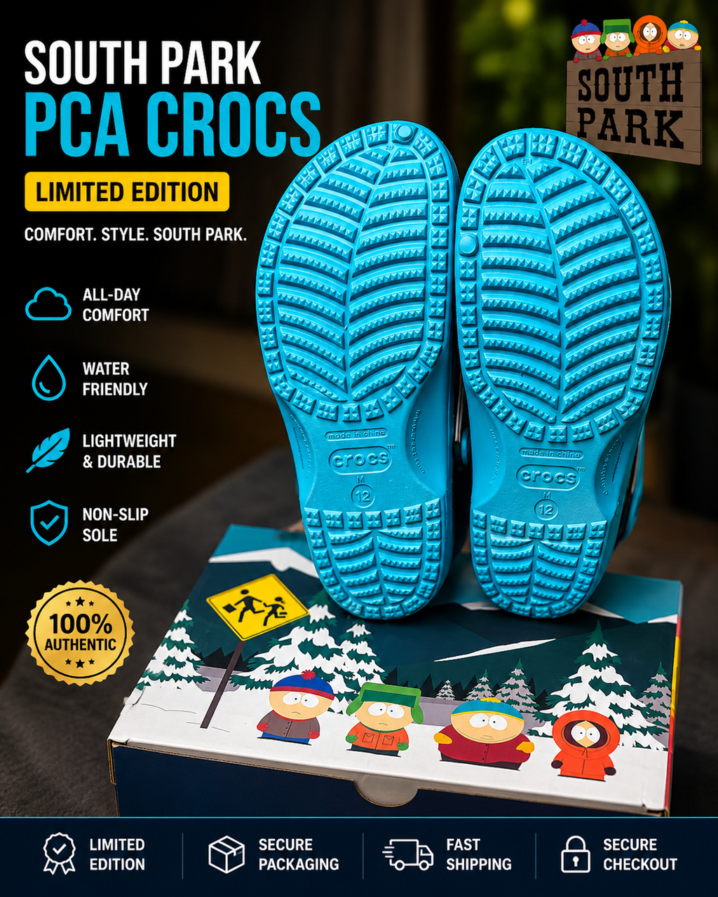 Authentic South Park Crocs Custom Clogs Limited Edition Collectible Size 12 Men’s